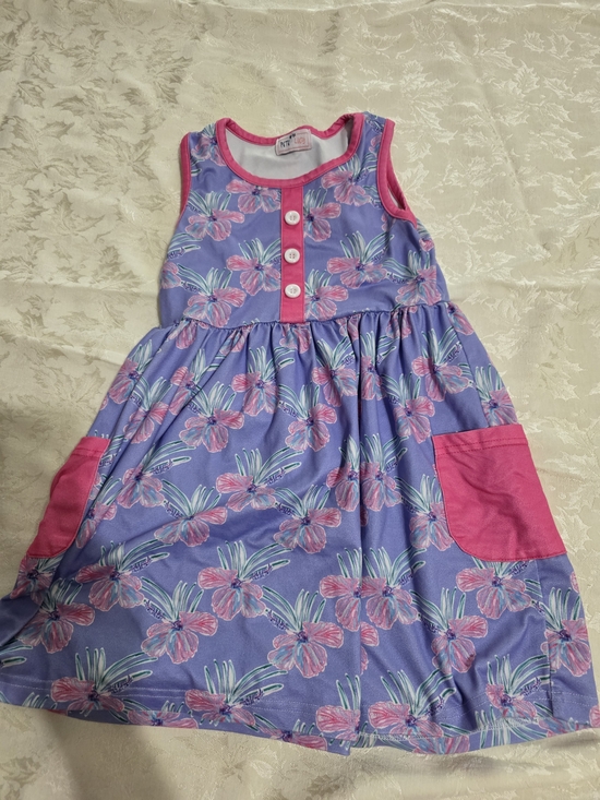 Pete Lucy Other - Girls Lavender Floral Pocket Dress with Pink Trim